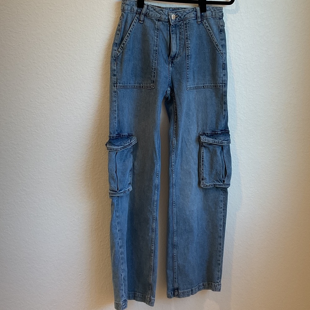 ON 34TH Wide-Leg Cargo Blue Jeans Size 4